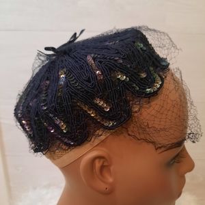 Vintage union made blue sequin ladies hat